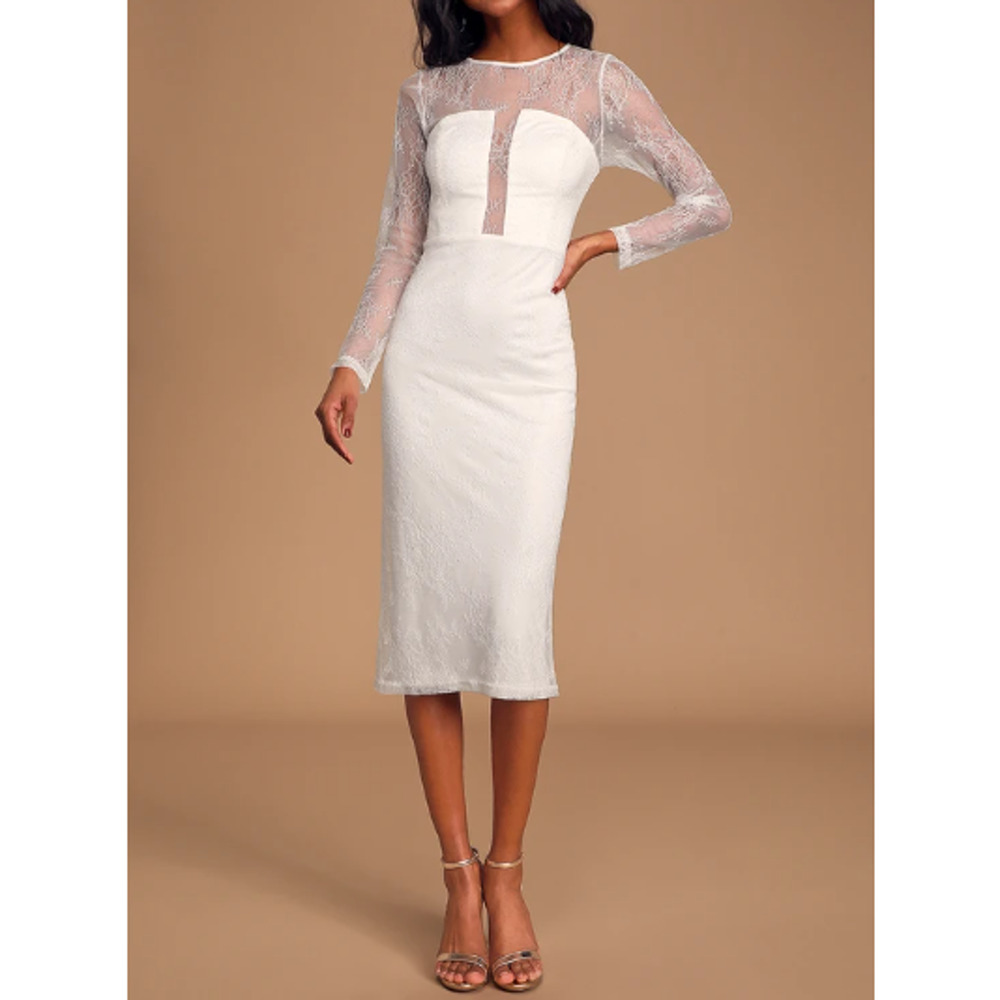 New ~ LULU'S ~ Powerful Heart White Lace Bodycon Midi Dress XS RET $76